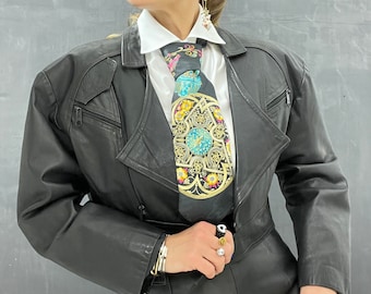 Vintage 90&#39; LEONARD PARIS silk tie striking baroque motif precious necktie man woman dandy