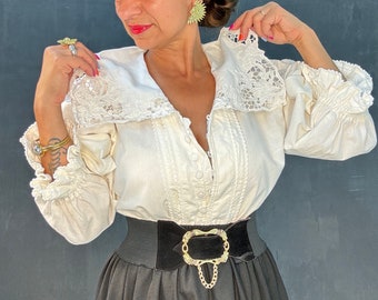 Vintage 80&#39;s Hammerschmid white lace blouse, Austrian blouse