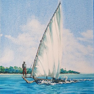 Pemba sailing (original watercolor painting)