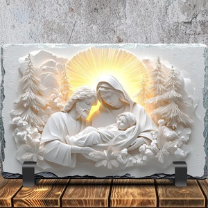 Projekt sublimacji łupkowej, 3D scena narodzenia Maryja Józef Jezus, natychmiastowe pobieranie cyfrowe, sublimacja łupkowa PNG, TYLKO cyfrowe