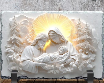 Slate Sublimation Design, 3D Nativity Scene Mary Joseph Jesus, Instant Digital Download, Sublimation Slate PNG, Digital ONLY