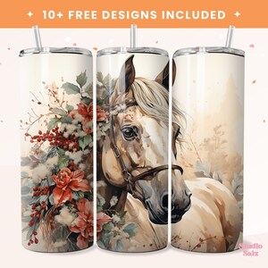 Christmas Horse 20 oz Skinny Tumbler Sublimation Design, Instant Digital Download, Best Seller, Straight & Tapered Tumbler Wrap PNG