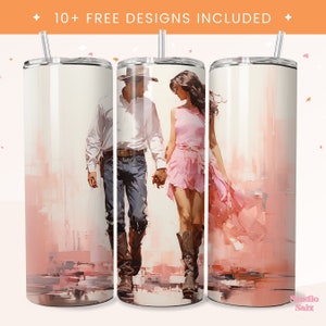 Cowboy Cowgirl Couple 20 oz Skinny Tumbler Sublimation Design, Instant Digital Download, Best Seller, Straight & Tapered Tumbler Wrap PNG