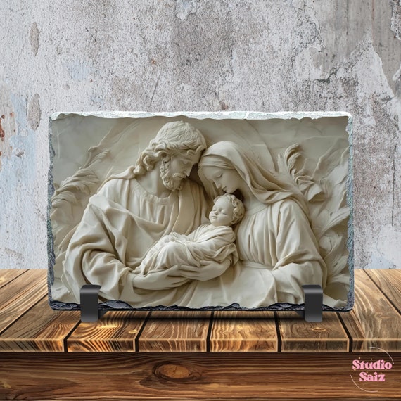 Slate Sublimation Design, 3D Nativity Scene Mary Joseph Jesus, Instant Digital Download, Sublimation Slate PNG, Digital ONLY