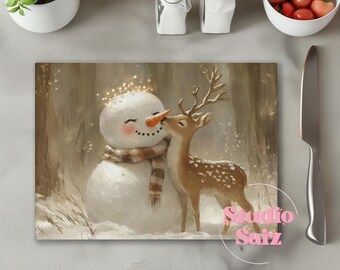 Snowman Merry Christmas Cutting Board Design Download, Bird Cutting Board PNG, Cutting Board Printable PNG, Christmas Cutting Board PNG