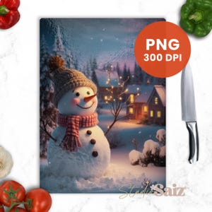 Snowman Merry Christmas Cutting Board Design Download, Bird Cutting Board PNG, Cutting Board Printable PNG, Christmas Cutting Board PNG