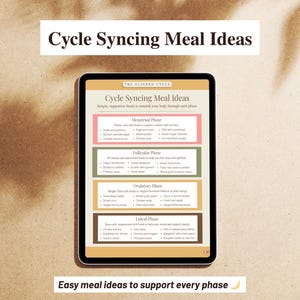 Ideas de comidas para sincronizar el ciclo / Guía de alimentación para el bienestar femenino (PDF digital e imprimible)