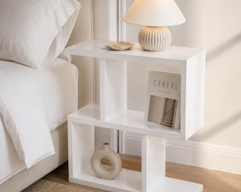 End Table, Glossy Acrylic Side Table, Small Modern Nightstand Accent Shelf