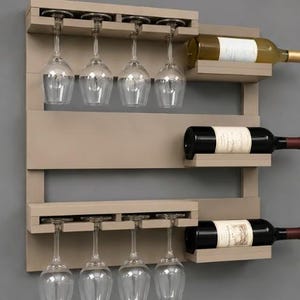 Wall Mounted Wine Rack With Glass Holder, Modern Bottle Display Shelf, Stemware Storage