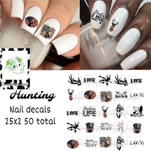 Hunting nail Art Waterslide Decals set of 50 +Bonus & Instructions for fingernails, crafts, can be used on hot wheels, any project