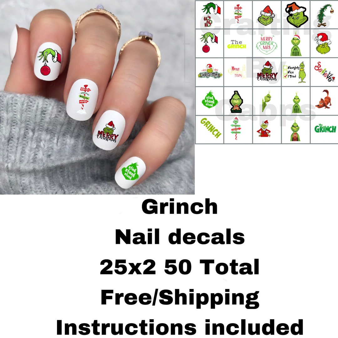 Grinch Nail Decals Etsy