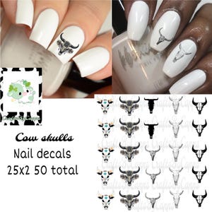 Cow skulls nail Art Waterslide Decals set of 50 +Bonus & Instructions for fingernails, crafts, can be used on hot wheels, any project