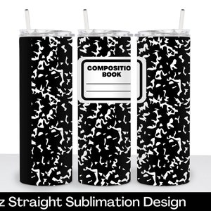 Composition Book Sublimation Tumbler Wrap, Straight 20oz Tumbler Design, PNG File, Back to school