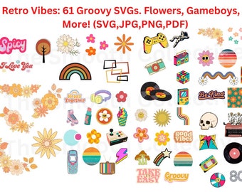Retro Revival: Groovy Flowers, Sunbursts, and Good Vibes SVG Bundle (Jpg, Png, Svg, Pdf)