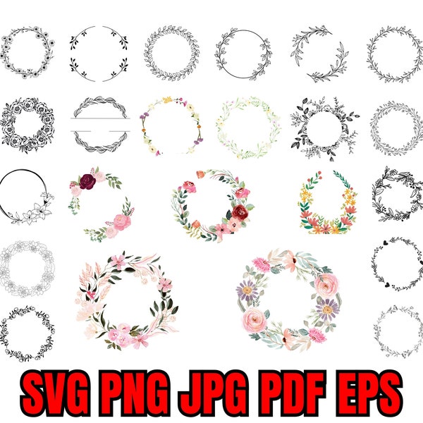 wreath svg, Watercolor Wreath, wreath clipart, laurel wreath svg, Flower Wreath SVG, floral frame svg, Floral Wreath Png, floral svg