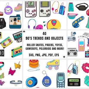 90's Trends SVG Bundle, 90s svg, 90s girl svg, 90s Nostalgia and Aesthetic Graphics, 90s png, 90s graphics, Svg, Jpg, Png, Pdf, Eps