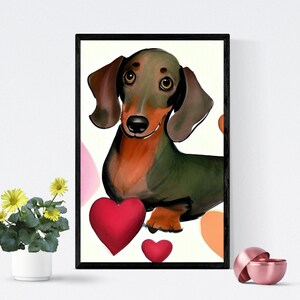 Love Dachshund Wall Art, Dachshund digital art, Dog Wall Art, Dog Decor, Dachshund Decor, Digital Dog Prints, Animal Prints
