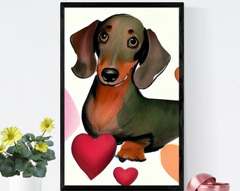 Love Dachshund Wall Art, Dachshund digital art, Dog Wall Art, Dog Decor, Dachshund Decor, Digital Dog Prints, Animal Prints