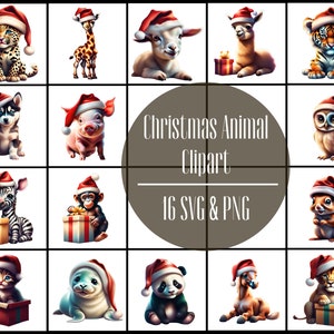 Christmas Cliparts, lion clipart, llama clipart, giraffe clipart, pig clipart, monkey clipart, panda clipart, christmas graphics,