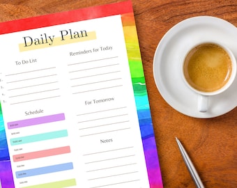 Rainbow Printable Daily Planner - Digital Planner - Daily To Do list - Downloadable Planner