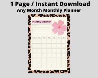 Monthly Planner 1 Page Instant Download , Use for any month, Monthly Schedule, digital planner, digital monthyl schedule