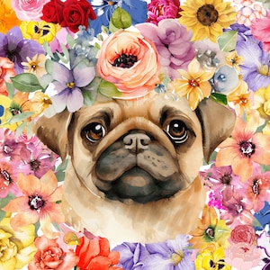 Dog Lovers Tumbler Designs, Pug Sublimation Designs, Floral Tumbler Wrap PNG, 20 oz Skinny, Straight Tumbler Wrap, Digital Download PNG