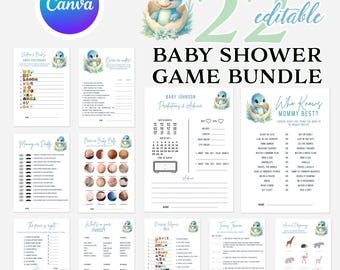 Dinosaur Baby Shower Game Bundle Hatching Soon, Couples Baby Shower Invite Greenery Boho Dino Baby Shower Editable Template Canva DB