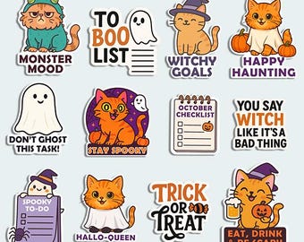 Halloween Cats Stickers Digital, Halloween Sticker Sets, Goodnotes Stickers, Journaling stickers, Print and Cut Sticker, Cricut Stickers