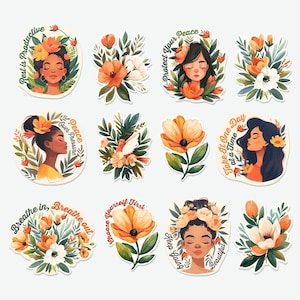 Bloemenstickers digitale download, stickers geestelijke gezondheid, boho-stickerset zelfliefde sticker png, sticker afdrukken en knippen, Cricut-stickers