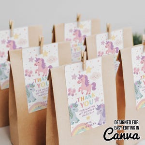 Unicorn Birthday Gift Tag Canva Template, Unicorn Party Favors Thank You Tags, Unicorn Gift Tags, Magical Party UN4