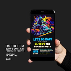 Let&#39;s Go Kart Birthday Phone Invitation, All Ages Editable Karting Electronic Invite Go Kart Invite, Racing Birthday Boy Invite Template GK3