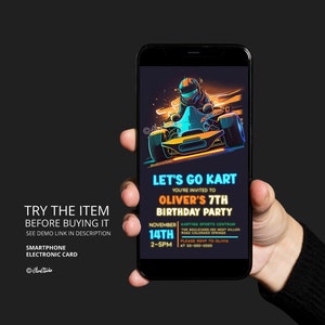 Let&#39;s Go Kart Birthday Phone Invitation, All Ages Editable Karting Electronic Invite Go Kart Invite, Racing Birthday Boy Invite Template GK4