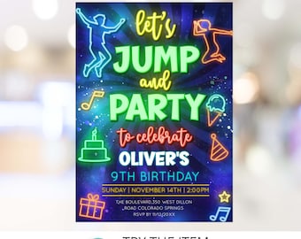 Jump Invitations Birthday Trampoline Party Invitation Boy Birthday Bounce House Birthday invitation Digital Editable Template /JU1