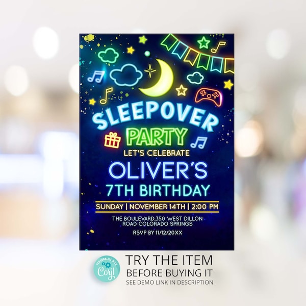 Boys Sleepover Invitation Template Sleepover Invitation Birthday Ideas Sleepover Invite Editable Template /N3