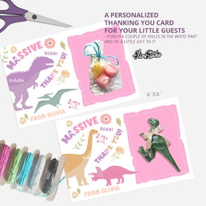 Cartões de agradecimento DIY, tema de aniversário de dinossauro, presentes de agradecimento, lembrancinhas de dinossauro, presentes de agradecimento para festa de aniversário, lembrancinhas de aniversário de menina D17