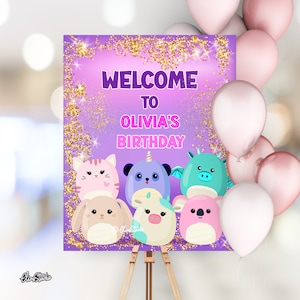 Squishy Birthday Sign Template, Squish Birthday Welcome Sign, Girl Birthday Decorations, Squishmallows Birthday Party Squishy Party Sign SQ6