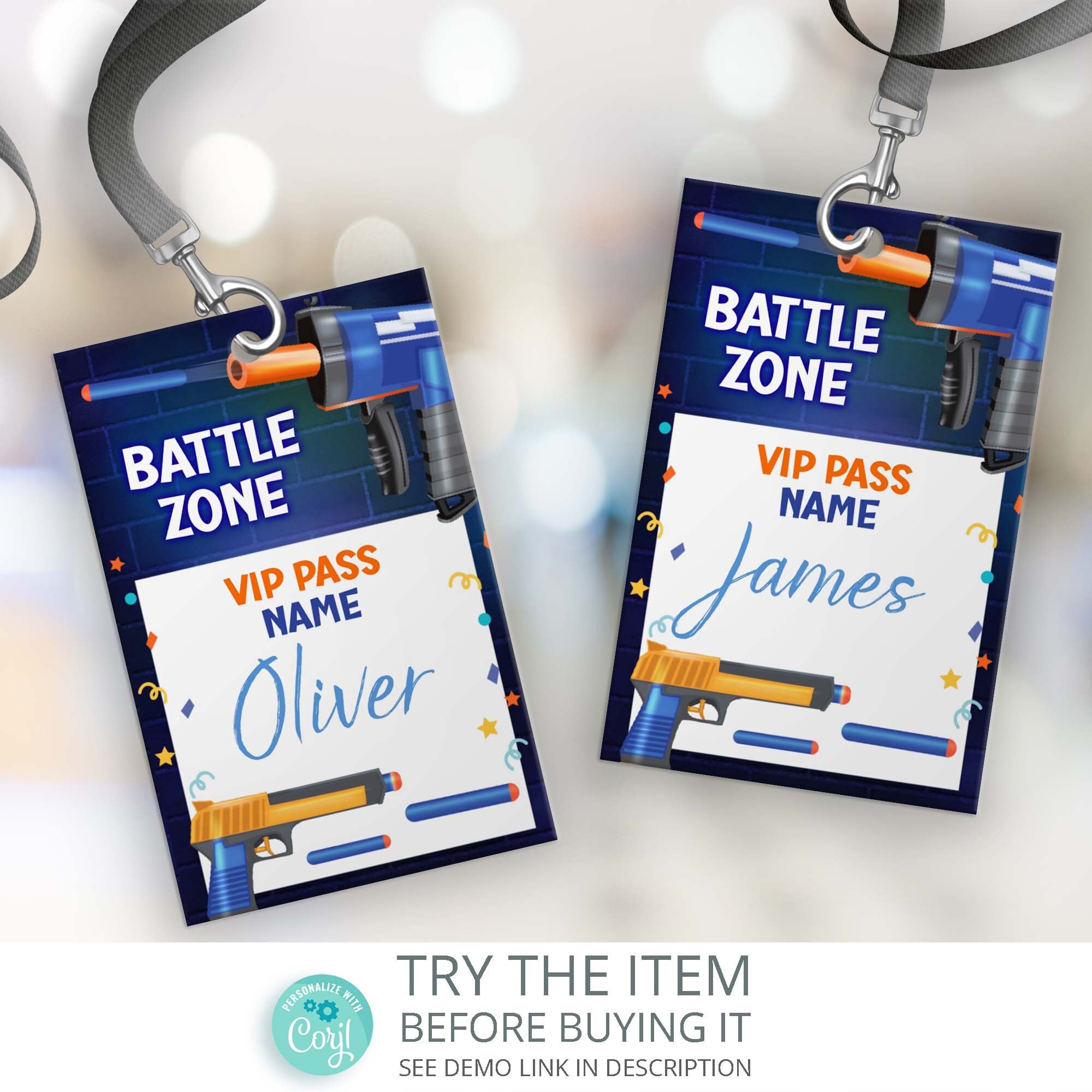 Dart Gun Party VIP Pass Dart Wars Dart VIP Pass by Battle Zone ID Badge