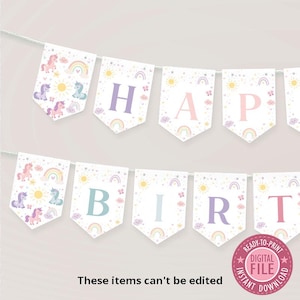 Unicorn Birthday Decorations Printable Happy Birthday Banner Instant Download, Magical Unicorn