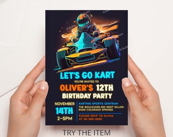 Let's Go Kart Birthday Invitation, All Ages Editable Karting Invite Template, Racing Birthday Boy Digital Template Corjl GK2