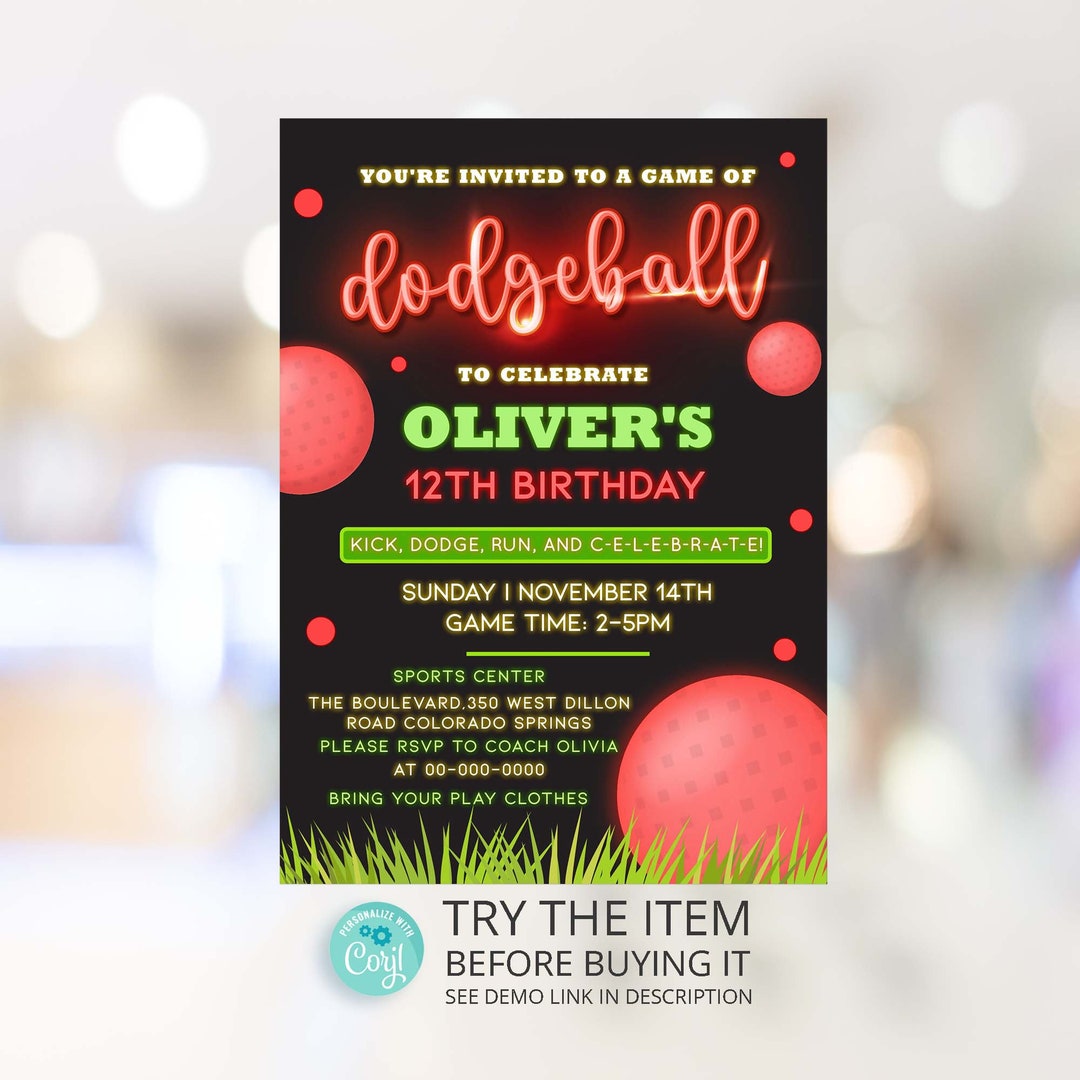 Dodgeball Invite Kickball Birthday Party Invitation Dodgeball Birthday
