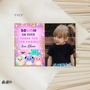 Editable Squishmallow Birthday THANK YOU CARD Template, Squishmallows Birthday Party, Thank You Card With Photo, Squishy Party SQ13