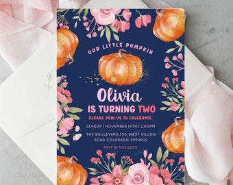 Our Little Pumpkin Birthday Invitation Pumpkin Invitation Fall Birthday Party Invite Pumpkin Birthday Invite Template Pumpkin Birthday P1