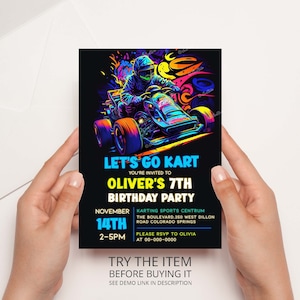 Let's Go Kart Geburtstagseinladung, alle Altersgruppen bearbeitbare Kart Invite Vorlage, Go Kart Invite, Racing Birthday Boy Digital Template Corjl GK1