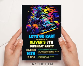 Let's Go Kart Birthday Invitation, All Ages Editable Karting Invite Template, Go Kart Invite, Racing Birthday Boy Digital Template Corjl GK1