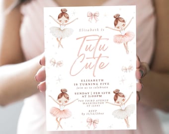 Ballerina Birthday Invitation Canva Template, Tutu Invitation Template, Cute Birthday Invitation, Girl Birthday Invitation BT1