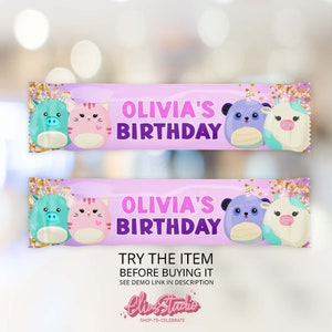 Squishy Birthday, Tea Party Candy Bar Wrappers Chocolate Favors For Guests, Squishmallows Birthday Party, Squishy Party SQ14