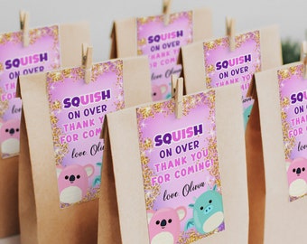 Editable Squishmallow Birthday Thank You Tags, Squishy Favor Tags, Customizable Squishmallows Birthday Party Stickers Squishmallow Party SQ3