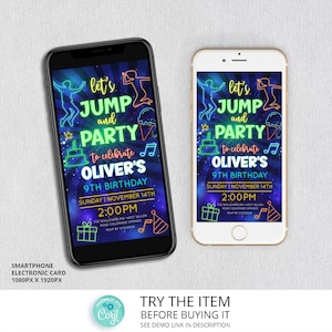 Jump Invitations Birthday Trampoline Party Smartphone Invitation Boy Birthday Bounce House Birthday Electronic Invitation Digital /JU4