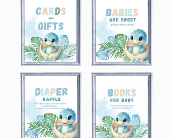 Dinosaur Baby Shower Sign Bundle Hatching Soon, Couples Baby Shower Greenery Boho Dino Baby Shower Decoration Canva DB2
