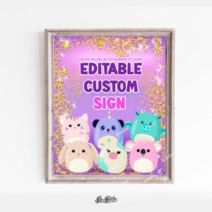 Squishy Birthday CUSTOM Sign Template, Squish Birthday Welcome Sign, Girl Birthday Decorations, Squishmallows Birthday DECORATIONS SQ15
